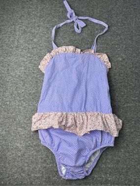 Cecil & Lou Girls 6 Lavender Polka Dot Ditsy Southern Floral Cotton Swimsuit